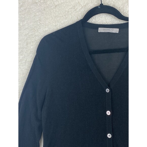 Hawico of Scotland Cardigan Sweater L Black V-Neck Button Front Viscose & Cotton - Picture 3 of 9